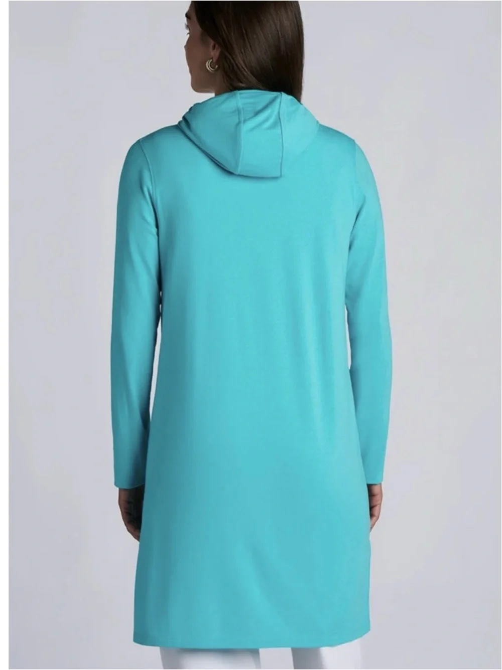 Coolibar Cabana Long Zip Front Hoodie Teal UPF 50+ Sun Protection Top Swim Cover - Picture 2 of 16